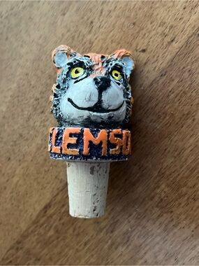 Clemson Tiger Wine Bottle Stopper Hand Carved Wood Mascot Tiger Head Cork NCAA